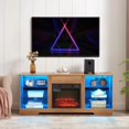 thumbnail image 3 of Electric Fireplace TV Stand for TVs up to 62", Modern Entertainment Center with 3D LED Flame, Glass Shelves and USB Charging Outlets, Media Console for Living Room, Oak, 3 of 20