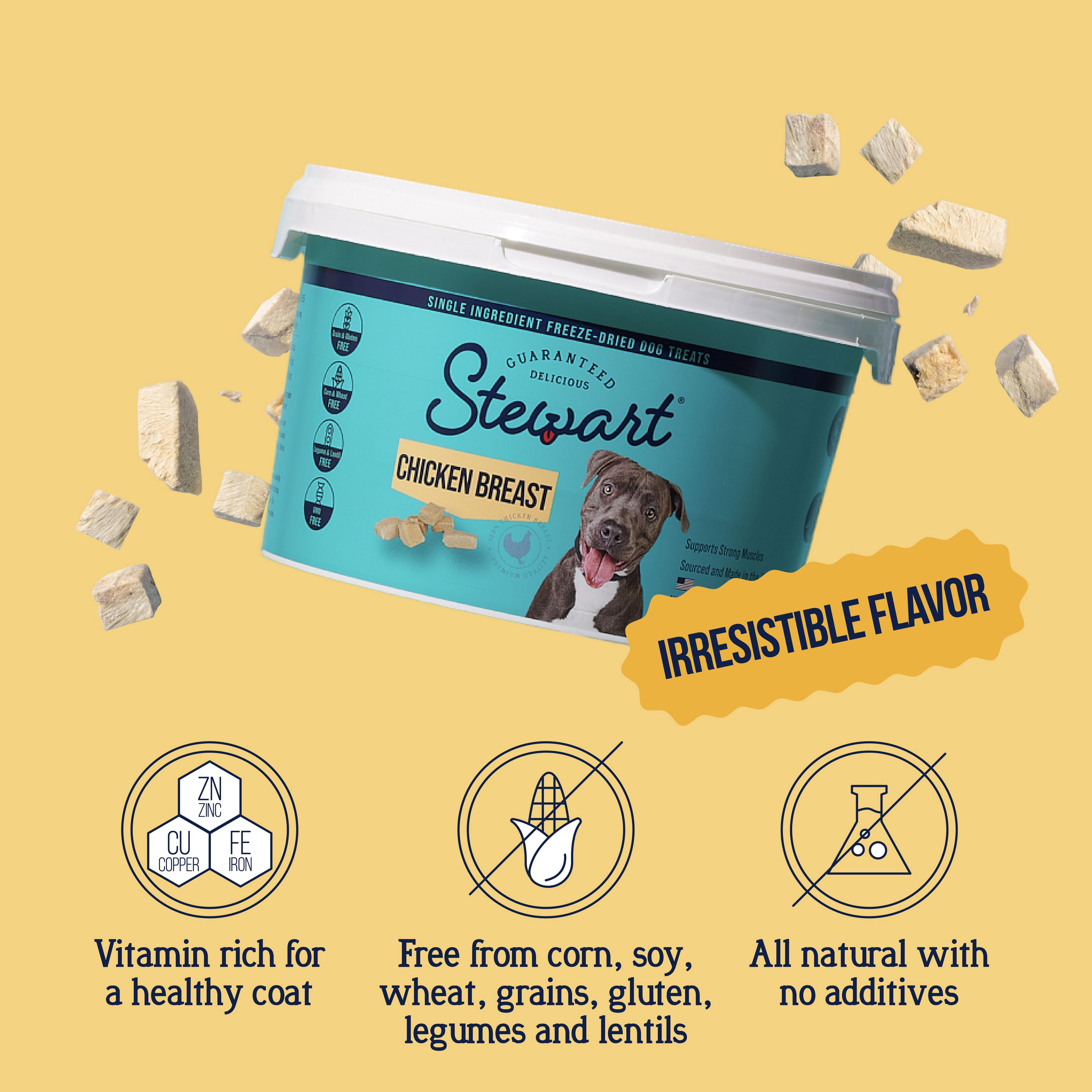 Stewart Freeze Dried Raw Chicken Breast Training Treats or Meal Topper for Dogs, 14.8 oz Tub