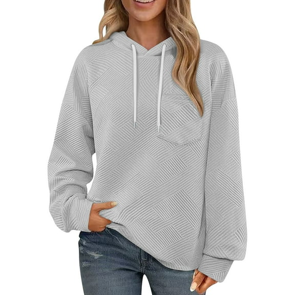 Guieoi Sweatshirts for Women Plus Size under $10.00 Women's Solid Color Drawstring Hooded Warm Pocket Hoodie Top Gray Black*Friday/Cyber*Monday