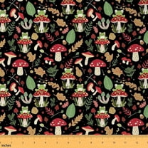 Feelyou Red Cartoon Mushroom Fabric by the Yard 1 Yard for Kid, Kawaii Frog Prince Home Decor Fabric by the Yard, Jungle Animal Sewing Fabric, Super Cozy Room Decor