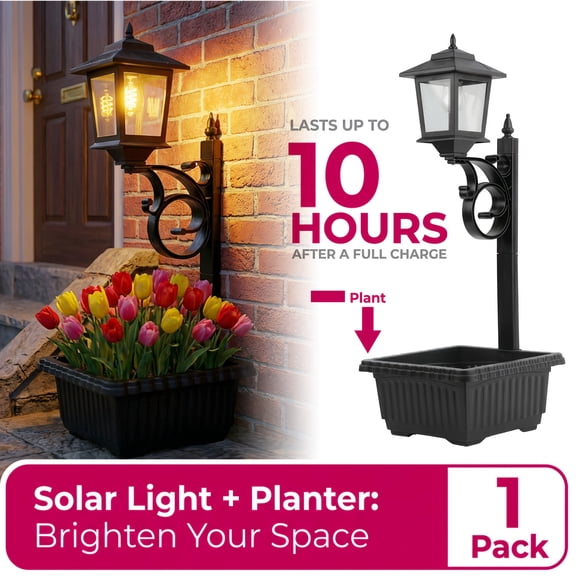 2 in 1 Outdoor Flower Pots for Real or Fake Flowers, Solar Lamp Post Lights - Wall Mount or Freestanding, Waterproof Decorative Lamp for Lawn, Patio, Front/Back Door