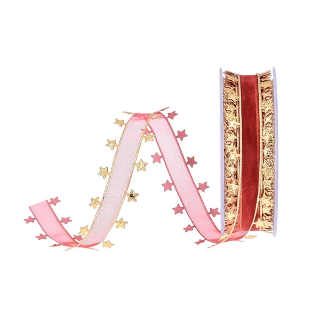 CIMAXIC christmas 1 Roll Pentagram Pattern Ribbon Christmas Tree New Year Decoration Ribbon,590.55"X0.98"X0.98"