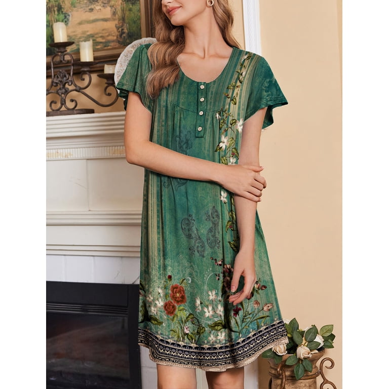 walmart ladies house dresses Oudiya 2 Pack Women with Pockets Short Sleeve Mumu Dress Plus Size Moomoo Nightgown Floral Lounge Dress, S-4XL clothing brand lahore