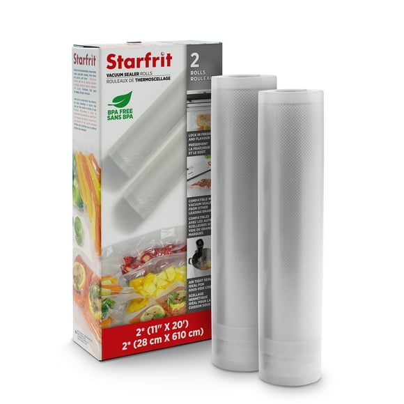 Starfrit Vacuum Sealer Rolls, 2 Rolls 11"x20" (28cm x 610cm), BPA Free, Airtight Seal for Food Preservation, Sous Vide Cooking, Compatible with Most Vacuum Sealers