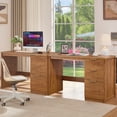 thumbnail image 4 of Joaxswe 48" Fluted Executive Desk, Modern Wood Computer Writing Desk Home Office Desk with File Drawer, Storage Cabinet, Tea Brown, 4 of 11