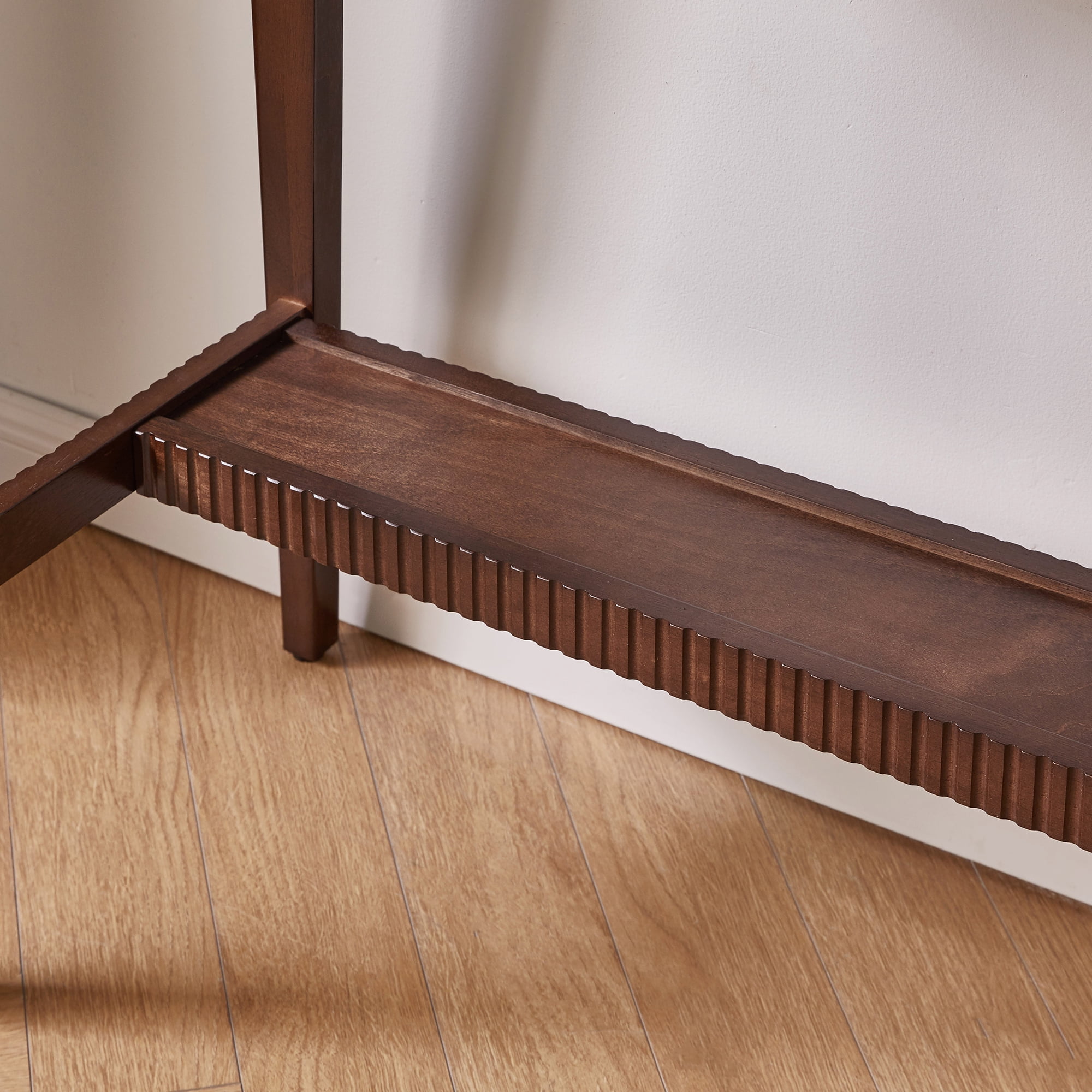 Solid Rubber Wood Desk with Drawer and Storage Shelf, 47.24 in Walnut