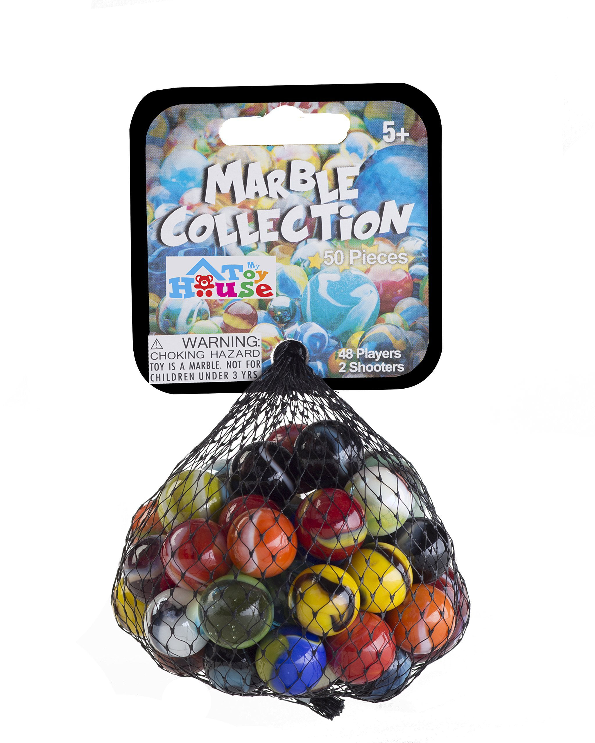 Set OF 50 Glass Marbles Bulk Assorted Colors 48 Players and 2 Shooters Styles 