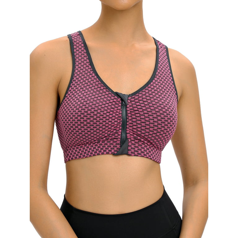 FOCUSSEXY Front Zipper Sports Bras with Removable Pad for Women