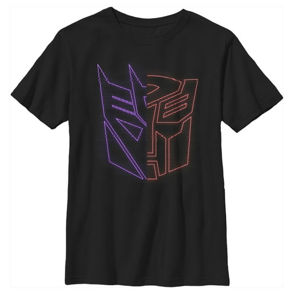 Boy's Transformers Split Bot Neon Logo  Graphic Tee Black Large