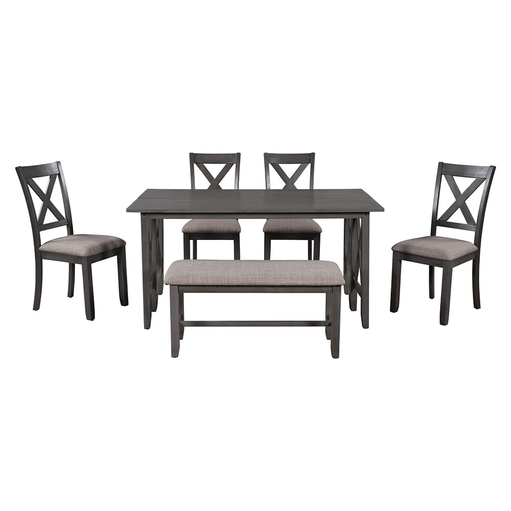 Canddidliike 6-Piece Foldable Dining Set Wood Table and 4 Chairs with Bench Gray