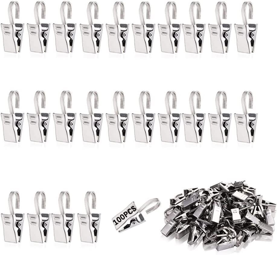 STONCEL 100PCS Curtain Clips with Hooks Small Stainless Steel Metal ...