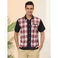thumbnail image 2 of Lars Amadeus Camisa a cuadros de patchwork para hombre, manga corta, con botones, color block blanco rojo M, 2 of 6