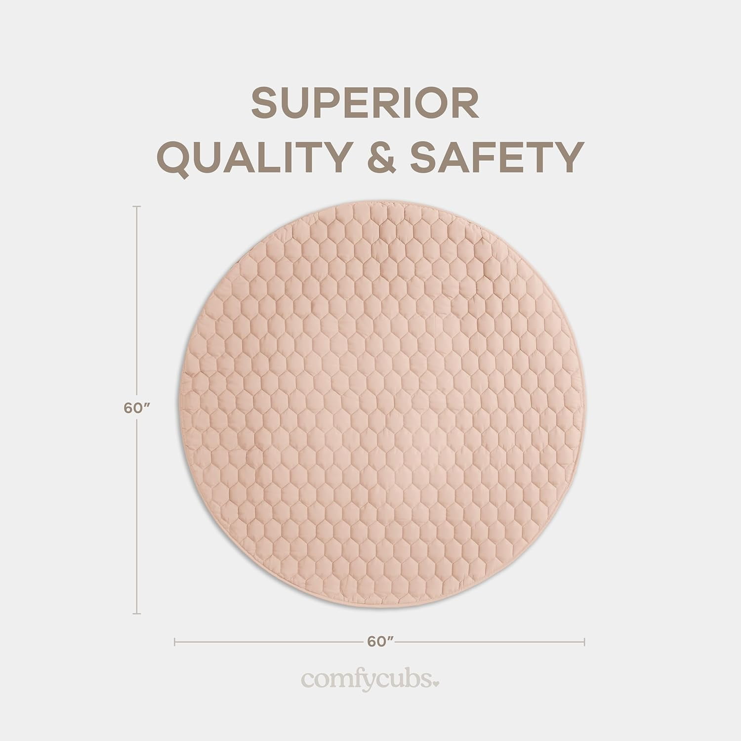 Comfy Cubs Premium Play Mat, Round (Large) 60" - Kids & Toddler Play Mat Non-Slip Bottom - Blush