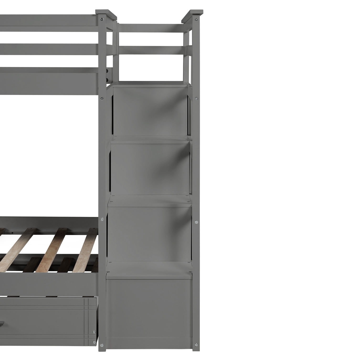 Kepooman Twin Over Twin Solid Wood Bunk Bed with Trundle & Staircase & Drawers for Bedroom, Gray Kepooman Twin Over Twin Solid Wood Bunk Bed with Trundle & Staircase & Drawers for Bedroom, Gray