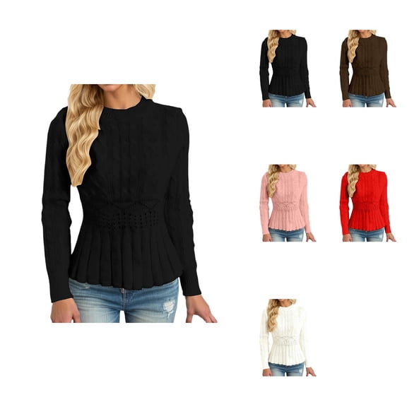 Knit Pullover Sweater Elegant Tunic Top With Waist Slim Fit Ribbed Texture Long Sleeve Casual Comfort Wear