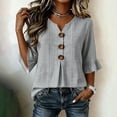 thumbnail image 7 of Ashirexll Womens Casual Tops Fashion Summer 3/4 Sleeve V-Neck Blouse Top Casual Blouses for Everyday Wear, 7 of 7