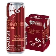 Red Bull Peach Edition Energy Drink, 12 fl oz, Pack of 4 Cans