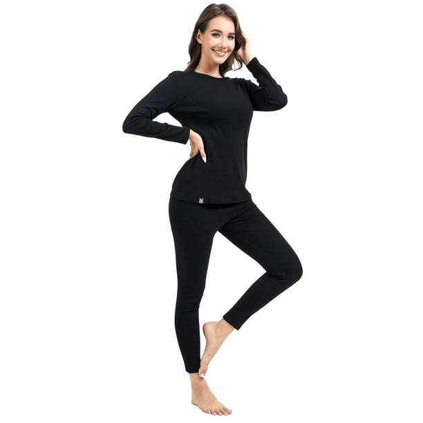 Ropa interior térmica QuietVirt para mujer, capa base de algodón, color negro S