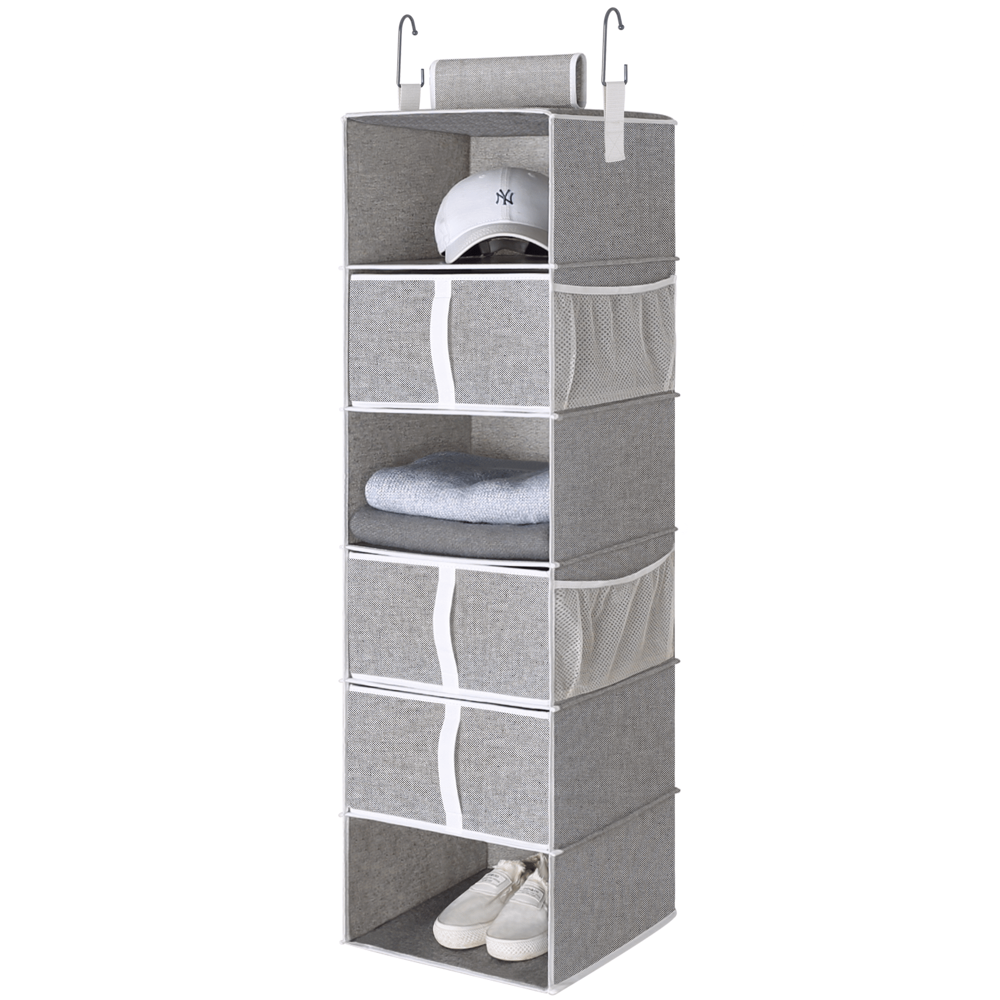 Thoften Hanging Wardrobe Storage Organiser In Grey w/ Five Shelves Six Pockets 