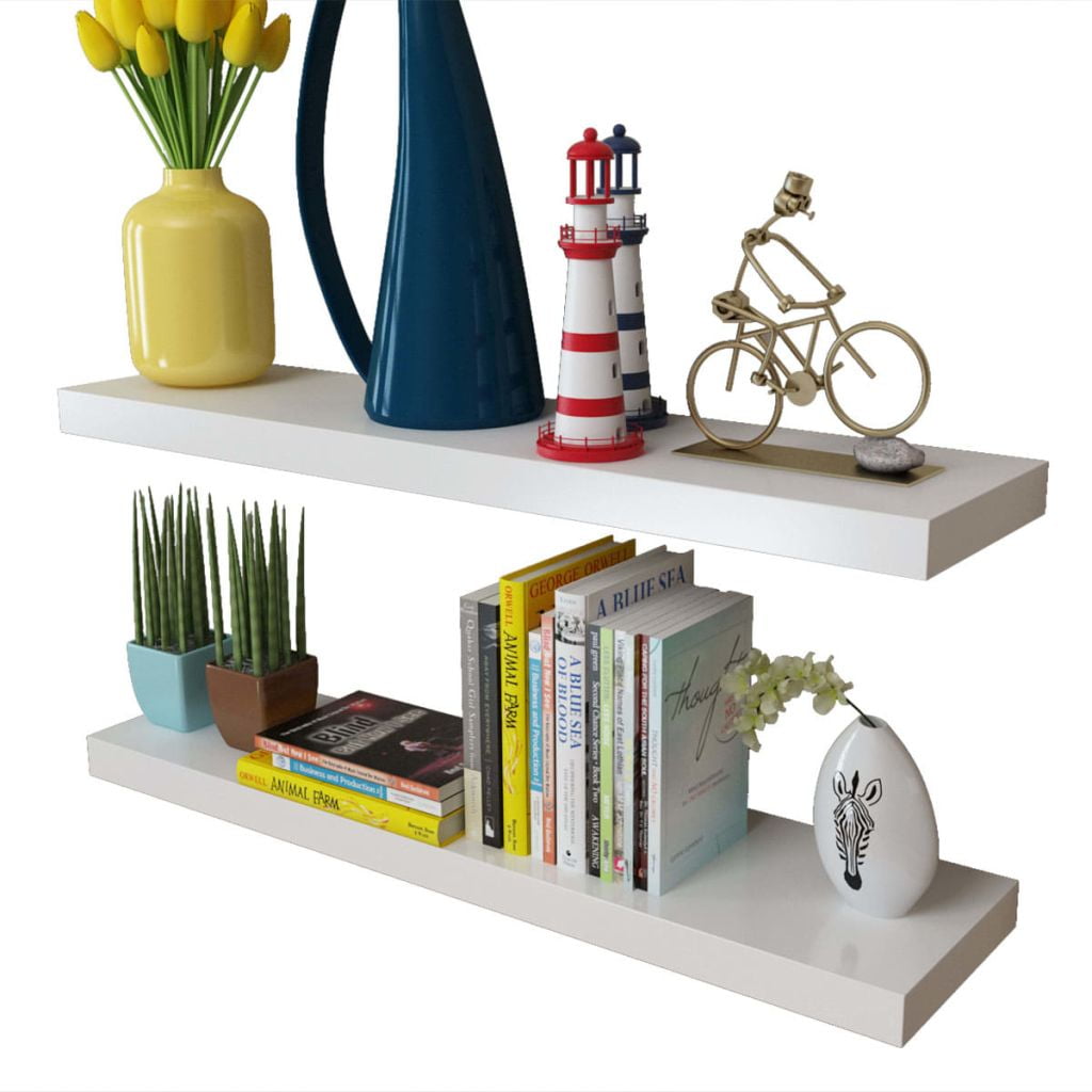 2 Floating Wall Shelves, Wall Decor Display Rack for Book/DVD Storage