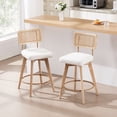 thumbnail image 6 of ONEVOG 26.2" Swivel Counter Stools Set of 2, Soft Boucle Upholstered with Breathable Cane Back, Farmhouse Counter Height Chairs for Kitchen Island,White, 6 of 10