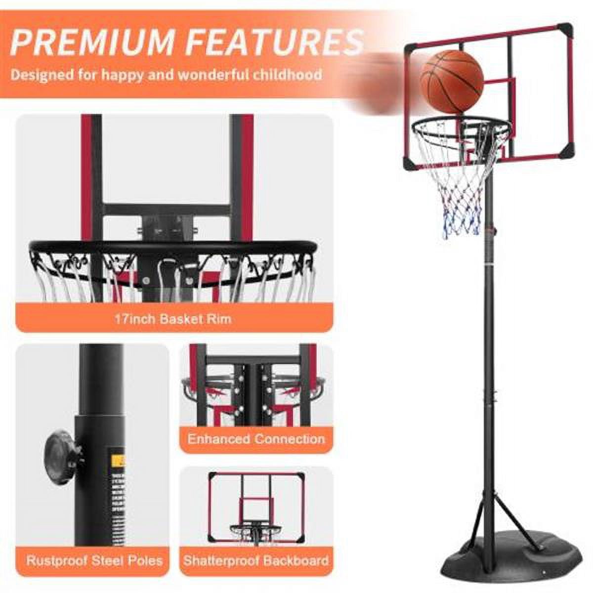 imerelez Kids Basketball Hoop Outdoor 7.5ft - 9.2ft Adjustable, Portable Basketball Hoops & Goals for Kids/Teenagers/Youth in Backyard/Driveway/Indoor, with Enlarged Base and PC Backboard
