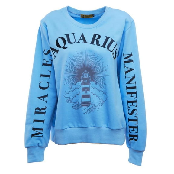 Aquarius Women’s 100% Premium Cotton Blue Crewneck Pullover Sweatshirt - Size S - Miracles Manifester