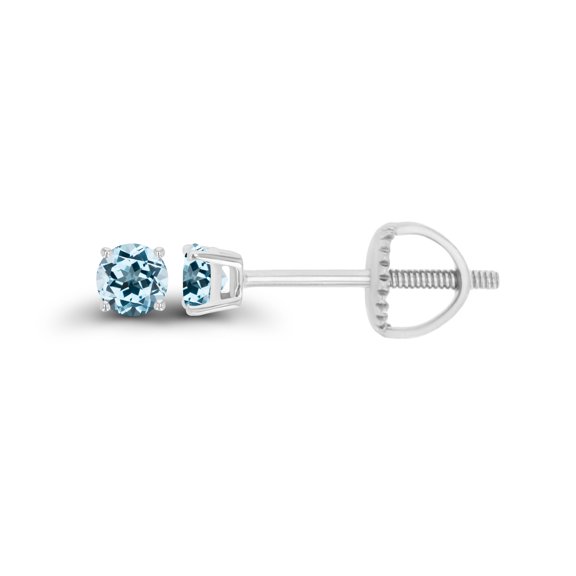 Decadence 925 Sterling Silver 3mm Round Natural Sky Blue Topaz December Birthstone Screwback Stud Earrings