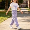 thumbnail image 2 of Baby Girl Outfits 2 Piece Bowknot Print Short Sleeve Crew Neck T-Shirt And Cuffed Trousers Back-To-School Girls' Clothing Sets 4 Years-5 Years, 2 of 8