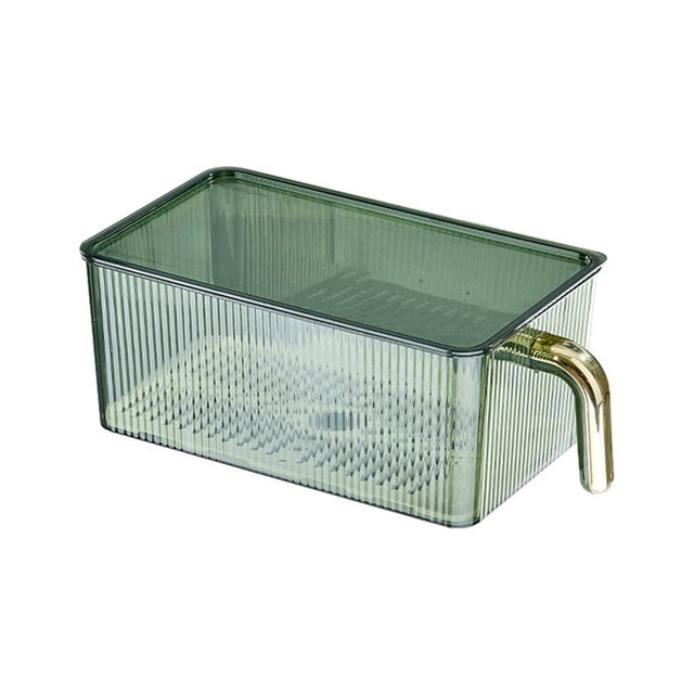 Refrigerator Storage Box with Handle Sealed Lid Large Capacity Built-in Drainboard Transparent Food-grade Multifunctional Fridge Fruit Vegetable Organizer for Kitchen