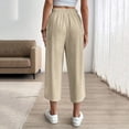 thumbnail image 6 of Hurxie Women's Linen Capri Pants Wide Leg with Drawstring Elastic Waist Casual Cropped Pant Beige,S, 6 of 7