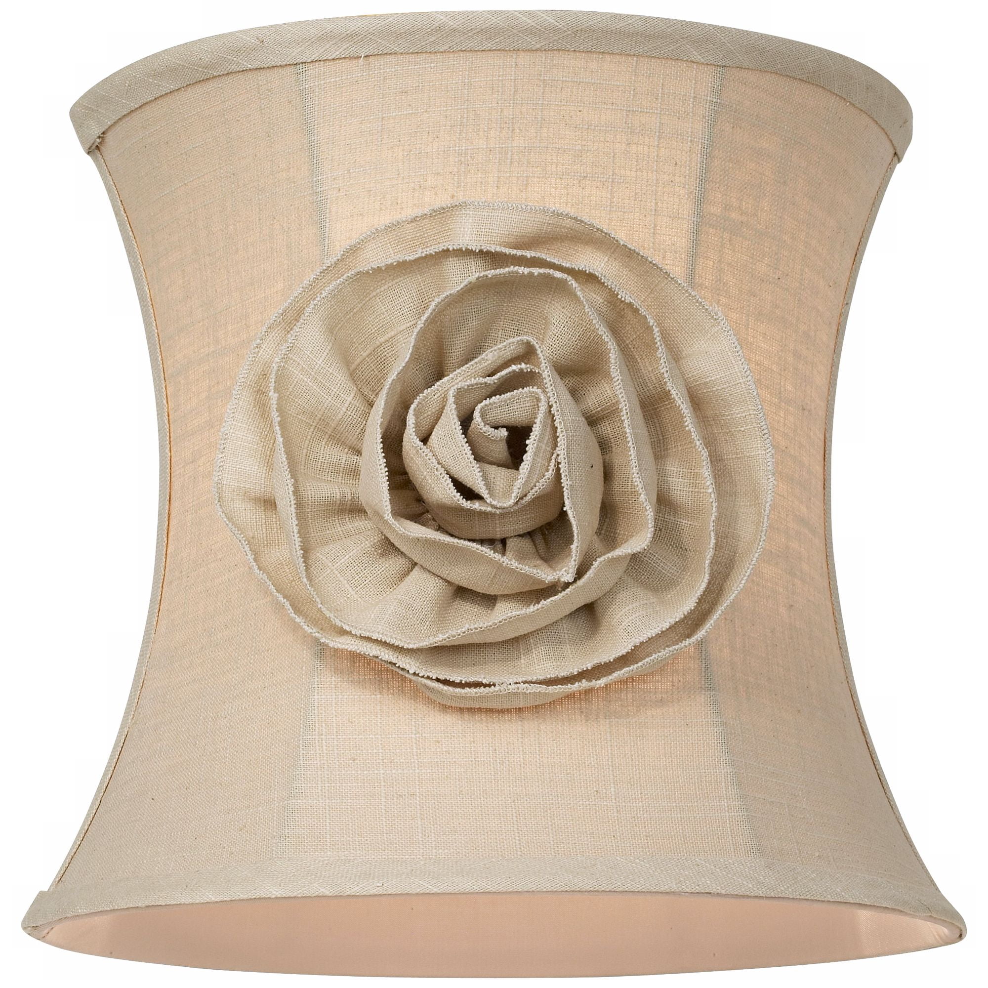 Springcrest Almond Linen with Flower Small Drum Lamp Shade 11" Top x 12" Bottom x 11" High (Spider) Replacement with Harp and Finial