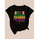 thumbnail image 5 of Women's Casual Mardi Gras Graphic Tee - Short Sleeve, Crew Neck, Polyester Blend, Beige with Colorful Letter Print, Spring/Summer Fashion Top, Party Casual Shirt | Colorful Lettering Tee | Lightweigh, 5 of 8