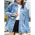 thumbnail image 4 of Women'S Oversized Mid Long Denim Jacket Jean Biker Coat Light Blue L, 4 of 6