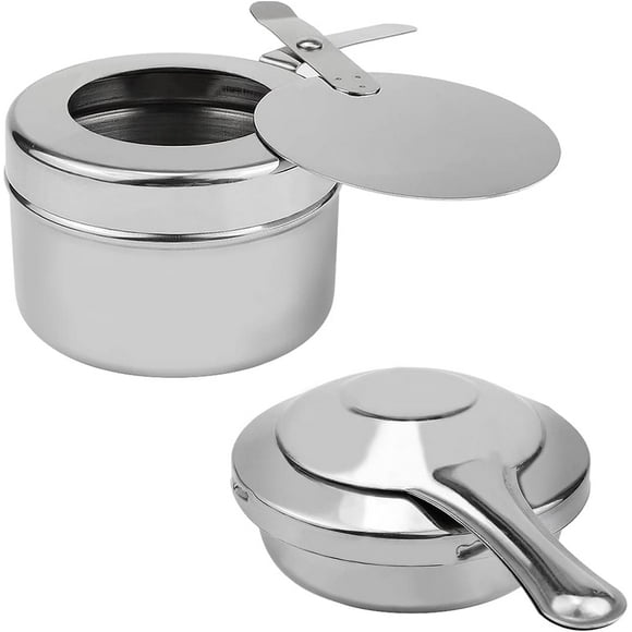 GFDYREE 2Pcs Stainless Steel Round Fuel Holder with Cover Chafer Canned Heat Fuel, Perfect for Chafing Dishes Buffet Barbecue Party Events (Silver)