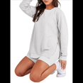 thumbnail image 3 of Sudaderas de Gran Tamaño para Mujer, Cuello Redondo, Larga, Sudaderas con Cremallera Lateral, Ropa de Otoño 2025 Gris XL, 3 of 9