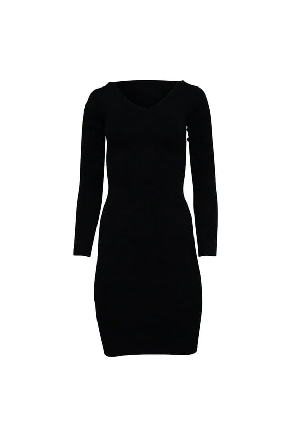 Pre-Owned Burberry V-neck Midi Dress in Black Viscose