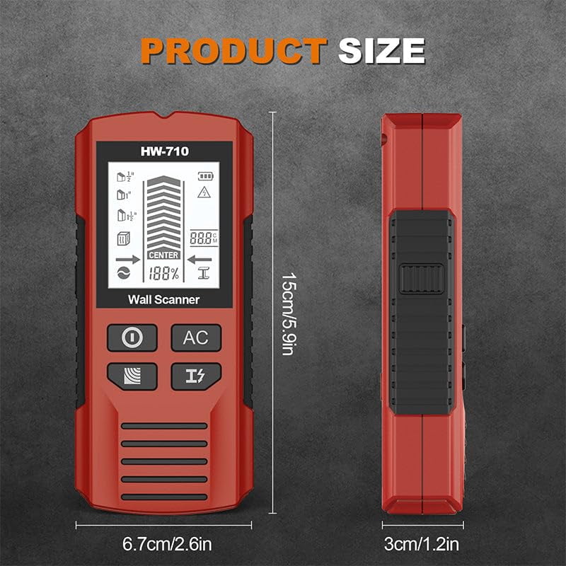 Multifunctional Handheld Metal & Wall Detector, 5 in 1 Stud Finder Tool, HD LCD Display and Audio Alarm, High Sensitivity Sensor for Home Improvement, Carpentry and Electrical Work