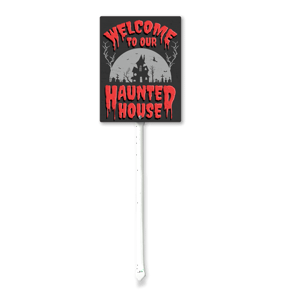 Halloween Yard Sign Welcome to Our Haunted House Decorations Yard Signs Decorative Garden Stakes Aluminum Outdoor Lawn Signs for Halloween Party Yard Lawn Garden Decorations