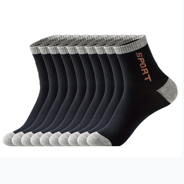 Fengqque Men's Cushioned Crew Socks, Moisture-Wicking with Odor Control, Multipack Navy 37-45(Free Size)