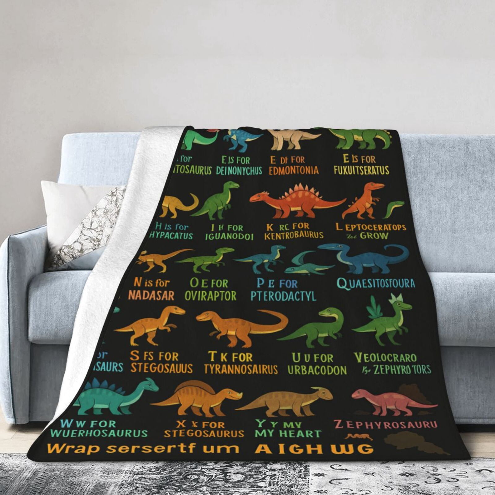Dinosaur Blanket for Boys, Dinosaur Gifts for Son Grandson Nephew, Dinosaurs Birthday Decorations, Personalized Dinosaurs Alphabet Blanket, Thanksgiving Gifts 60x50