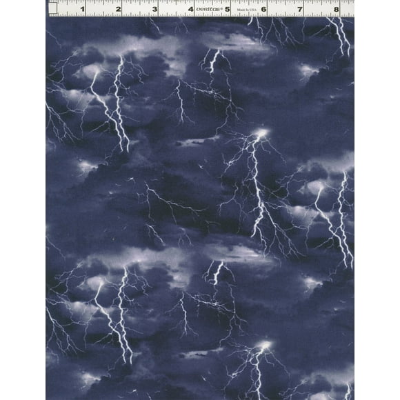 Cotton Landscape Medley Thunder Storm Lightning Bolts Storm Chasers Clouds Black Cotton Fabric Print by the Yard (469-black)
