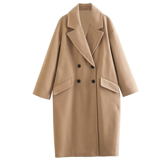 XPMWRP Women's Double Breasted Loose Coat Long Sleeve Casual Jacket Soft Comfortable Fashionable Outerwear Winter Warm Trendy Loose Coat with Pockets Brown XS