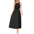 thumbnail image 2 of INSPIRE CHIC Sleeveless Maxi Dress for Women's Patchwork A-Line Crew Neck Stretchy Casual Tank Dress XS Black, 2 of 6
