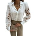 thumbnail image 1 of Liacowi Women Blouse V-Neck Long Sleeves Cut-Out Shirts Lace Patchwork Business Tunic Tops Streetwear Casual Formal Work Shirts, 1 of 8
