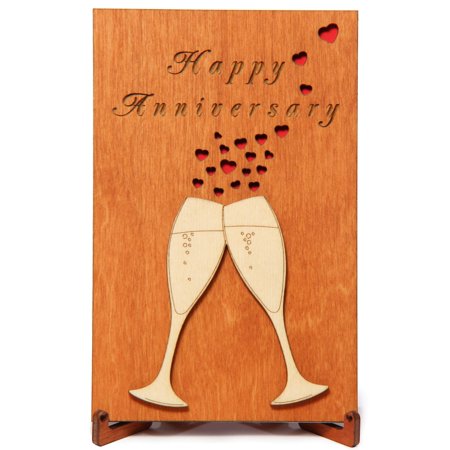 Happy Anniversary Real Wood Greeting Card with Stand best Handmade Wooden Wedding Anniversary Gift cute Present for Husband Him Men Dad Boyfriend or Wife Her Women Mom Girlfriend and Parents or