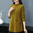 thumbnail image 4 of Women's Loose Fit Tunic Sweater, Plus Size Longline Knit Top, Slimming Casual Tunic, Mid-Length Round Neck Pullover, Fall Winter Blouse, Oversized Cozy Sweater, Outerwear Tunic Top Gold XXL, 4 of 9