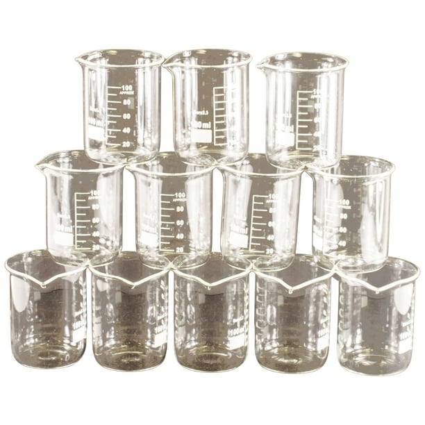 12 Pack 100mL Glass Beakers with Pour Spout, Borosilicate, 2.5