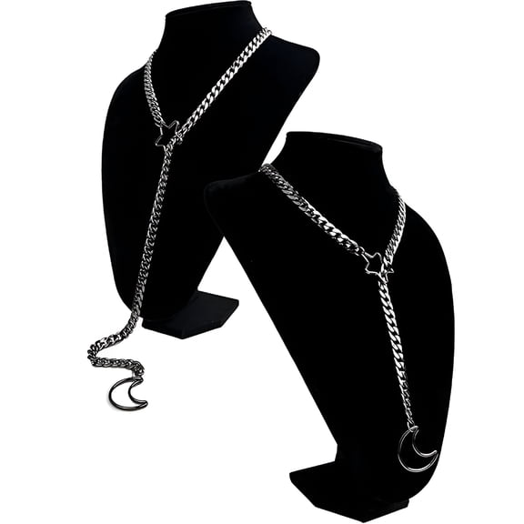 DESIGNICE Star Moon O-Ring Slip Chain Necklaces for Women, Handmade Punk Rock Gothic Cuban Adjustable Lariat Y-Necklcae Jewelry