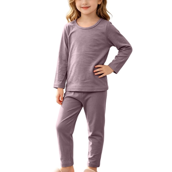 asjyhkr Little Boys Girls Fall Outfits 2 Piece Basic Layering Tshirt Comfy Homewear Pants Daily Loungewear Sets(3-4 Years,Purple)